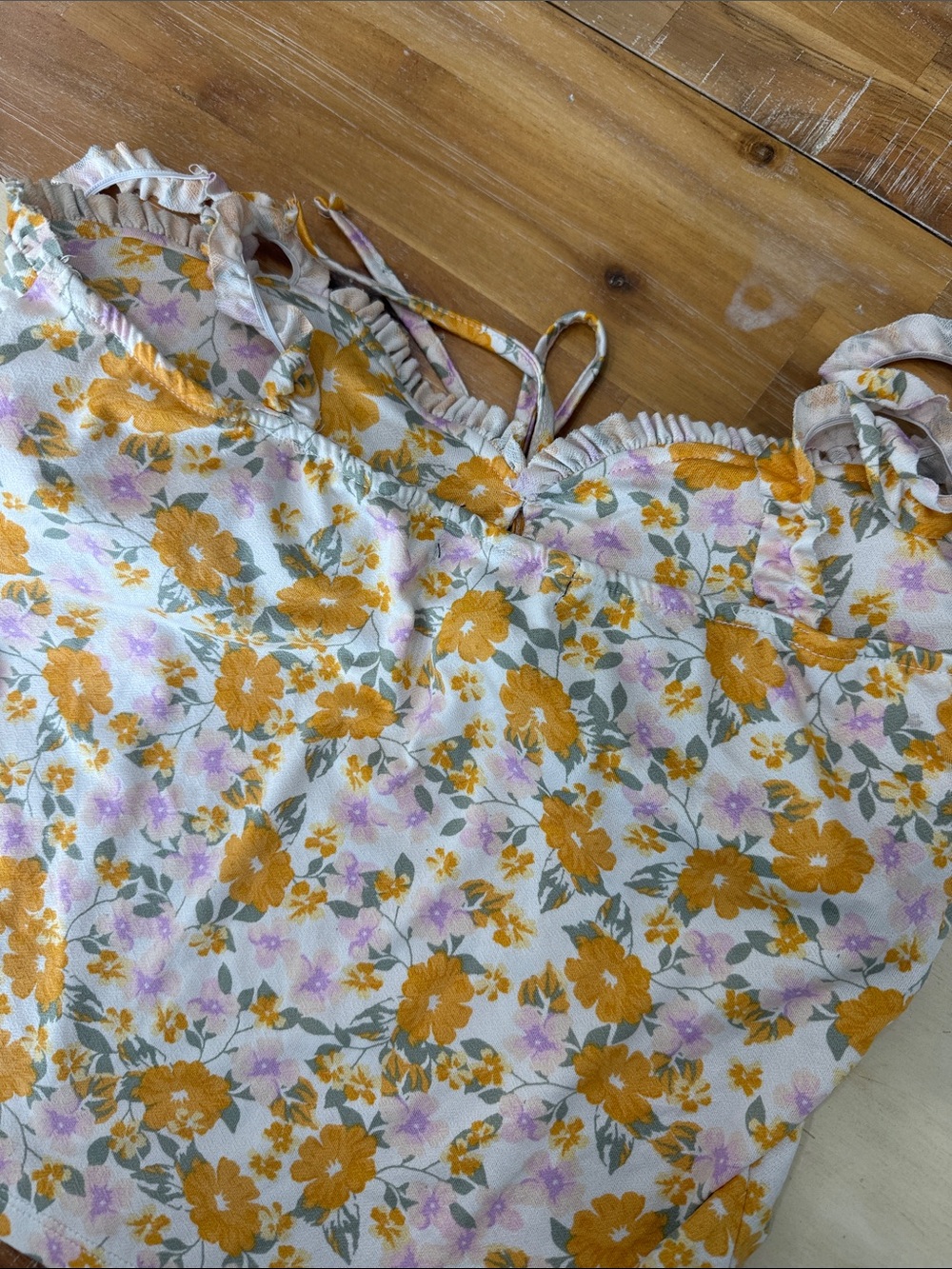 Derek Heart Yellow Floral Ruffle Tie-Front Camisole Top - Picture 4 of 4